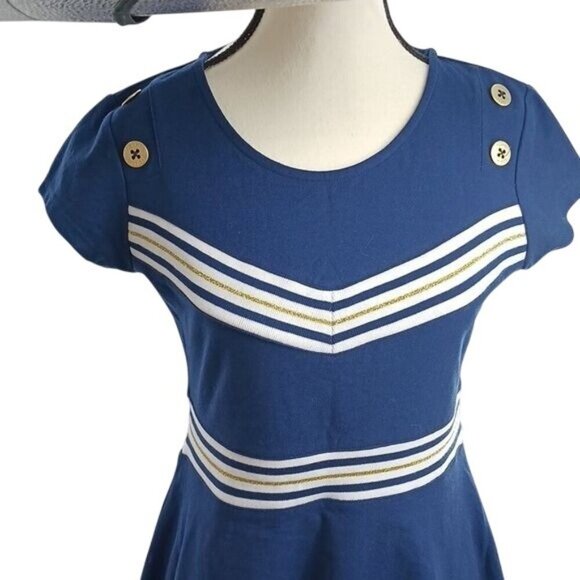 Tommy Hilfiger Girls Size 16 Dress Navy Blue White Stripe Fit Flare Nautical - Picture 3 of 7